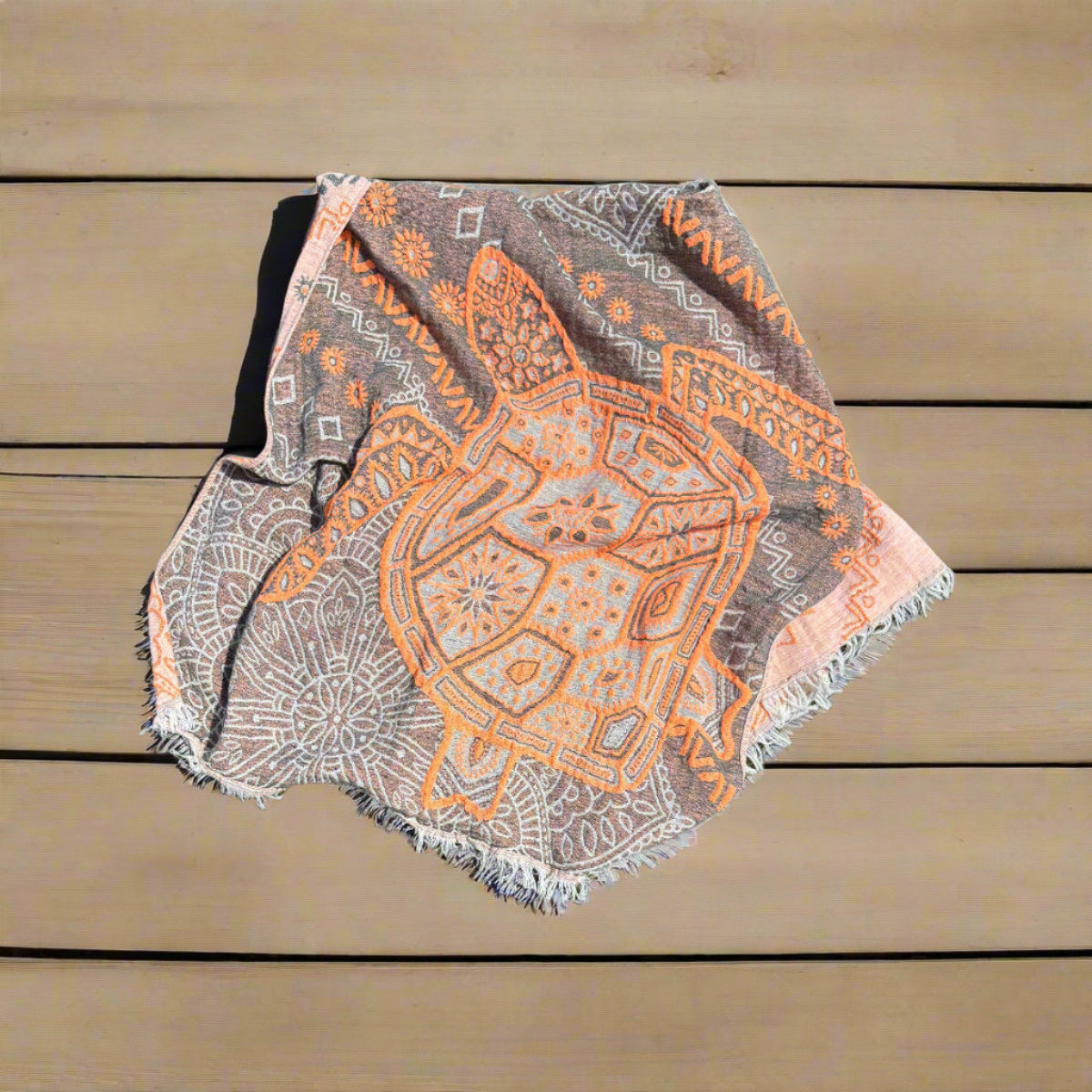 Turtle pattered towel reversible in gray