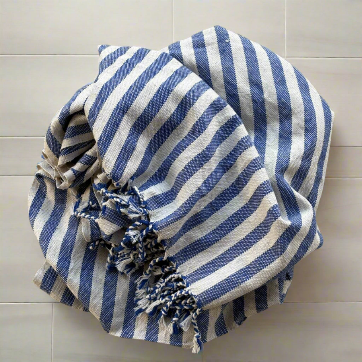 blue turkish towel with stripes