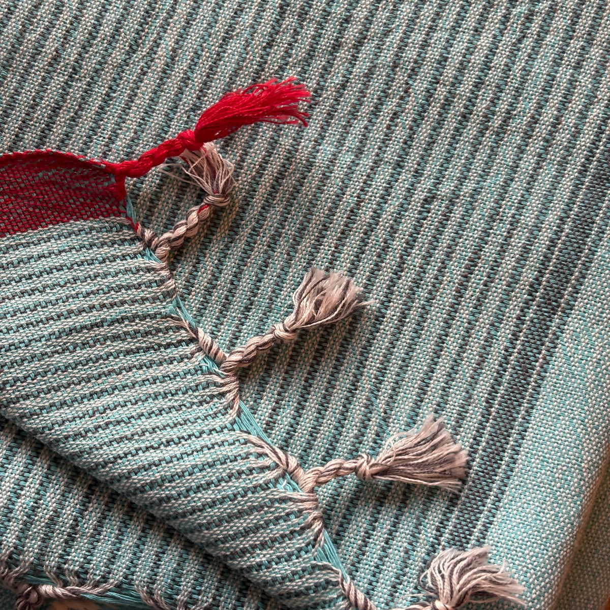 Turkish towel light blue with teal detail