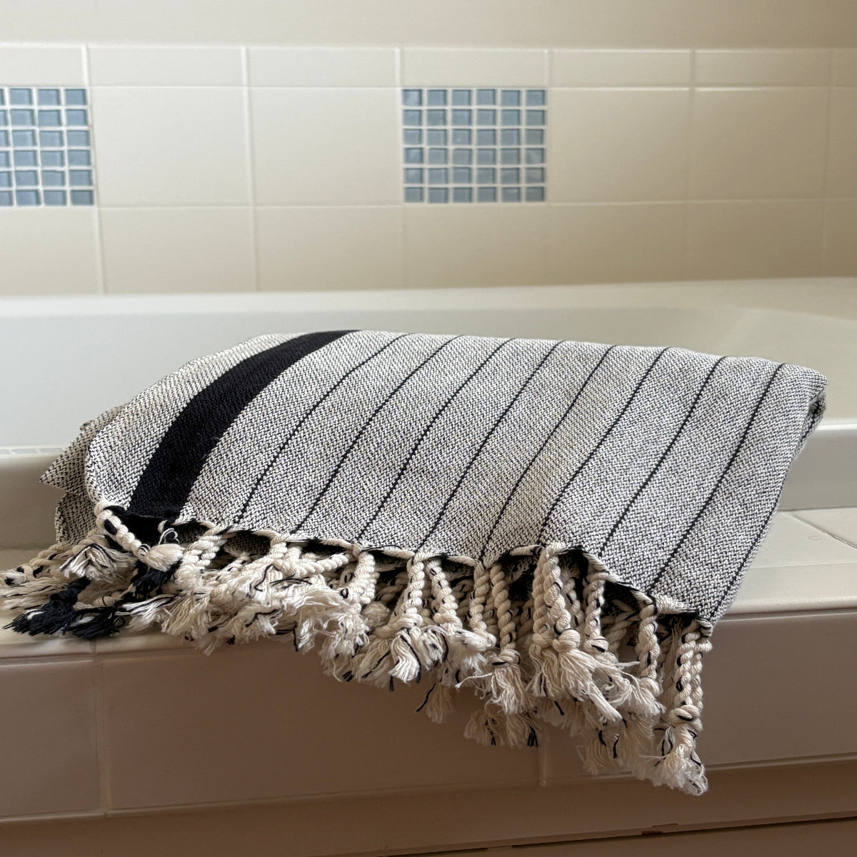 classic grey and black stripes towel