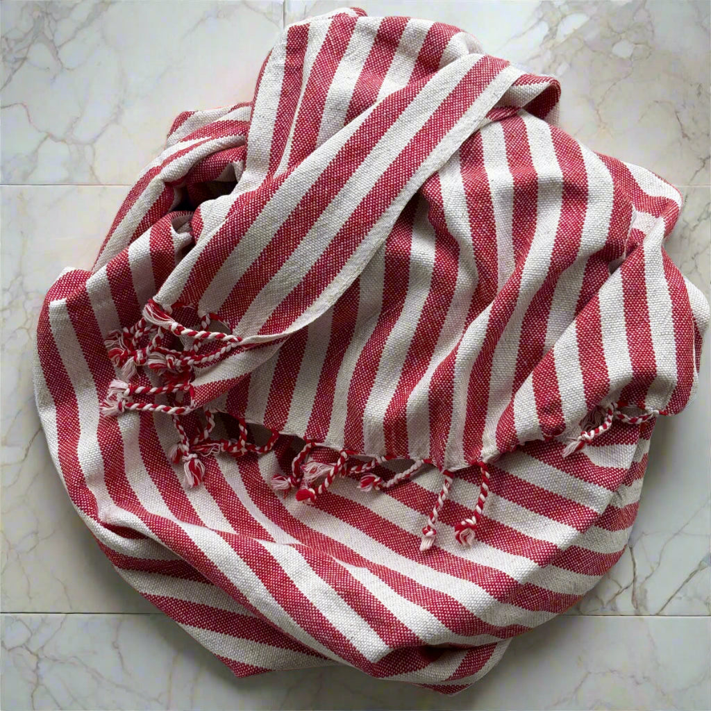 red and cream Turkish bath towel