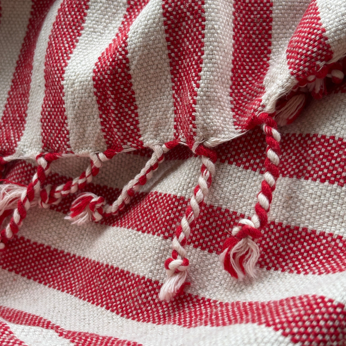 red and cream Turkish towel