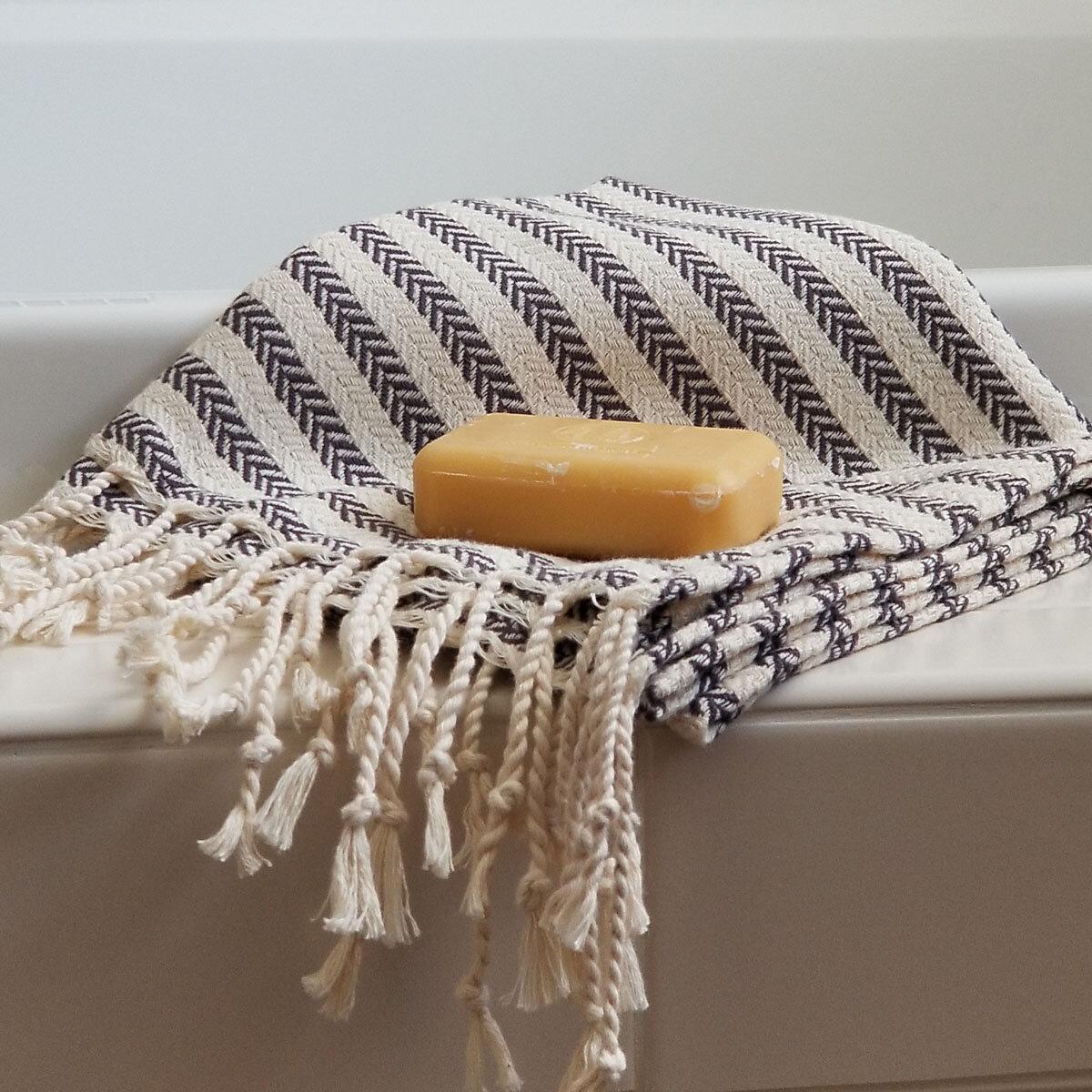 elegant black white striped hand towel