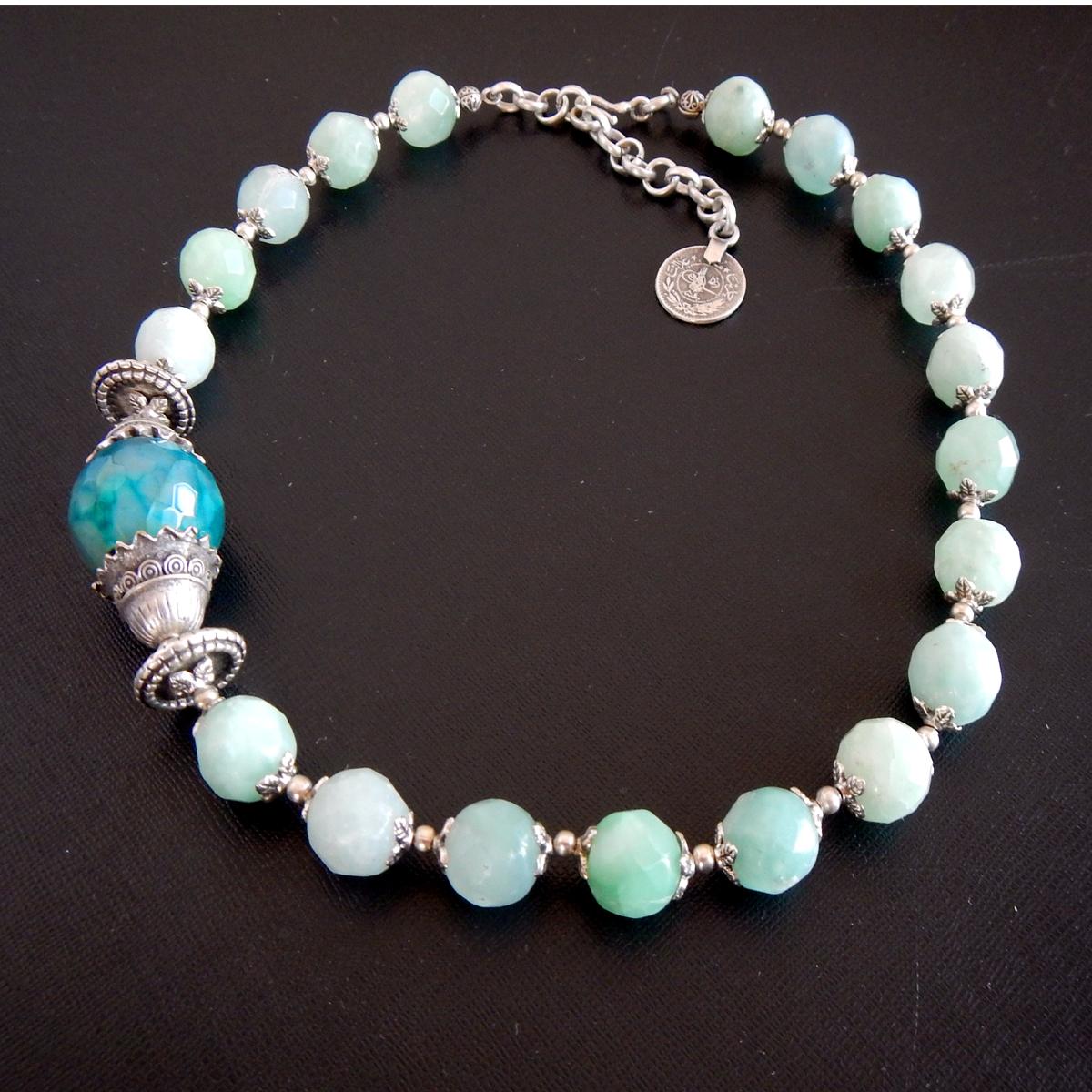 Silver Plated with light blue Crystals Necklace Una