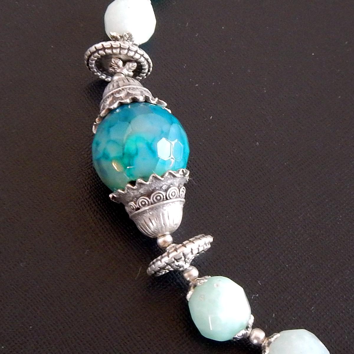 Silver Plated with light blue Crystals Necklace Una