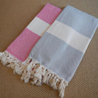 Peshtemal , Fouta, diamond design Turkish Towel in pink and grey