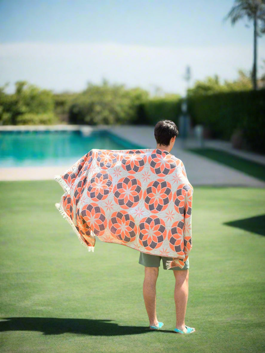 TOYOBO DIA Blanket 710 花柄 Passion Flower Reversible Turkish Towels - Authentic Handloomed