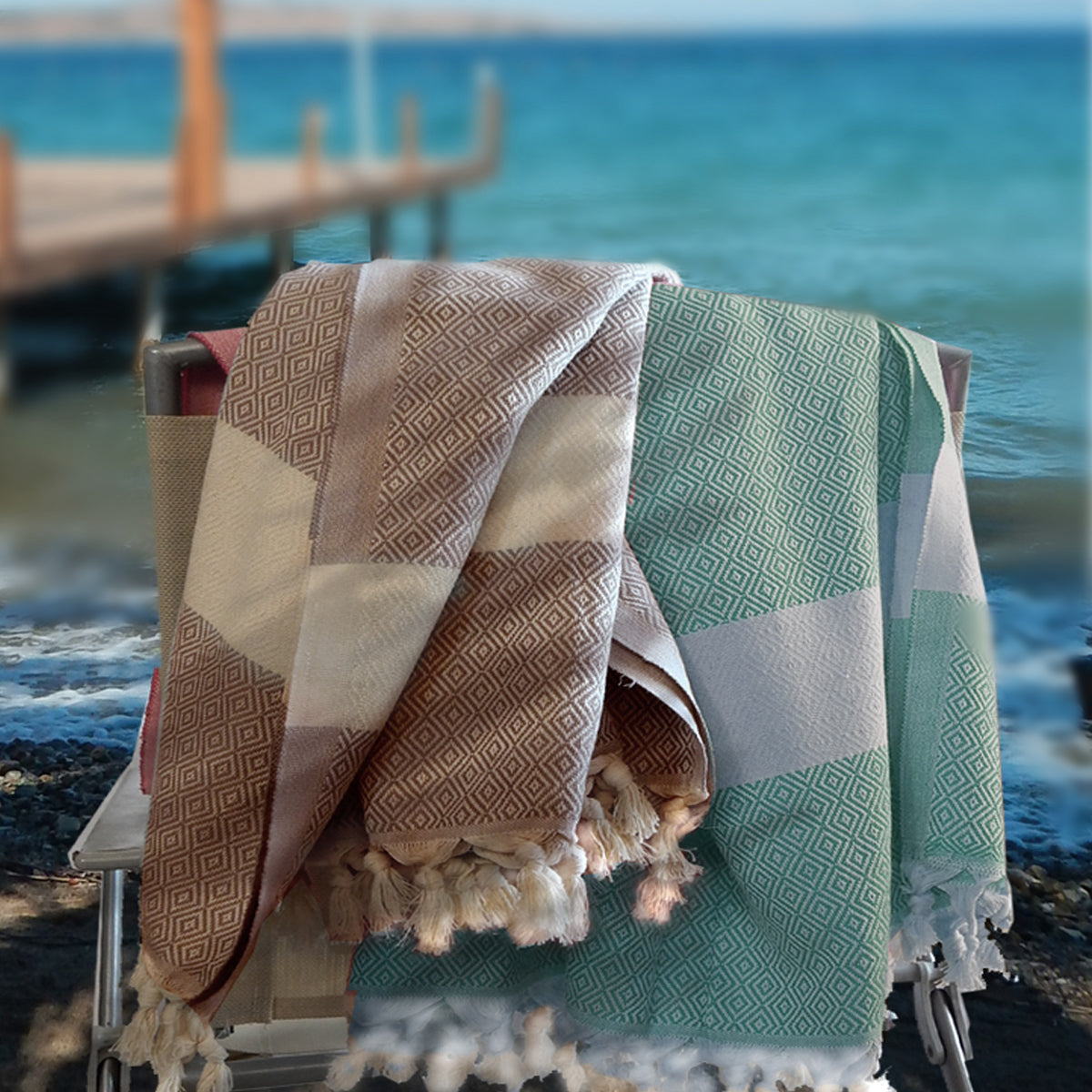 Brown and Green Turkish Towel