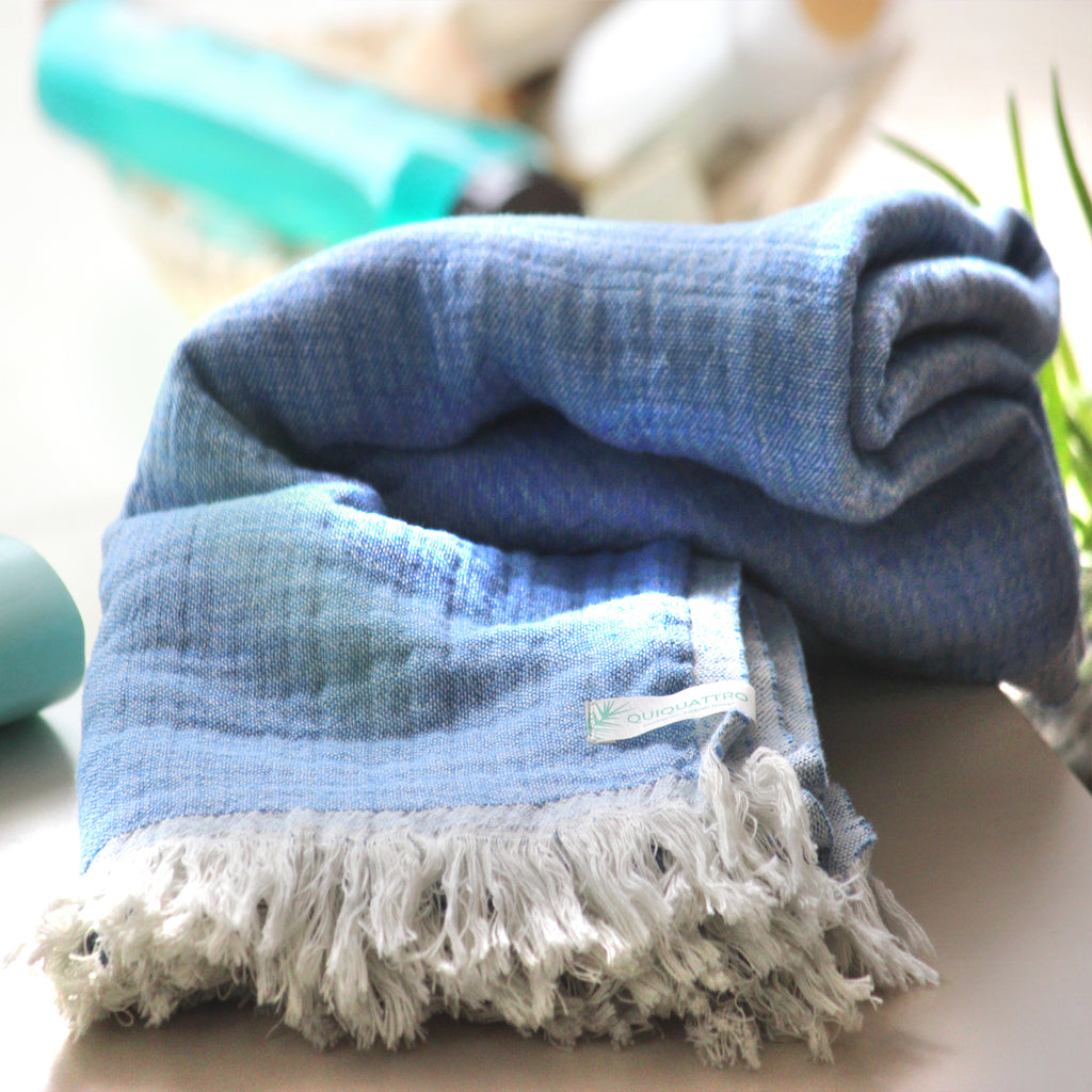blue muslin baby towel