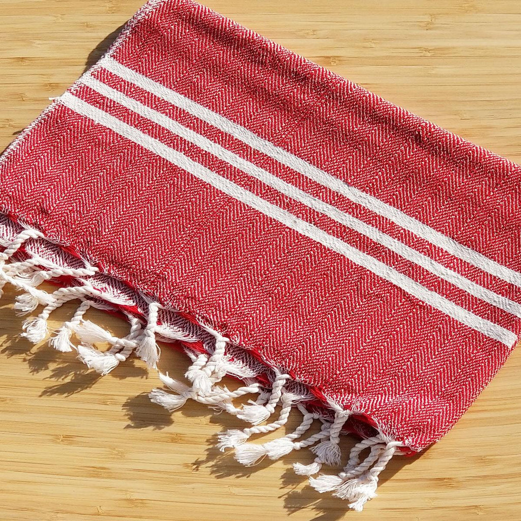 Handloomed red Turkish bath towel