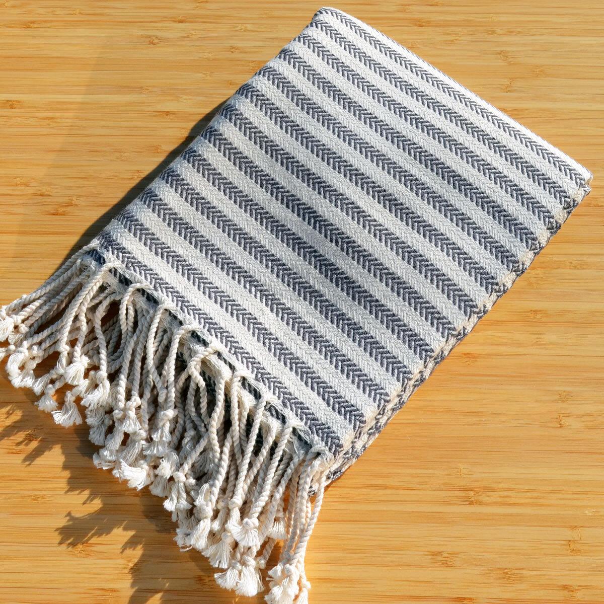 black and white striped hand towel