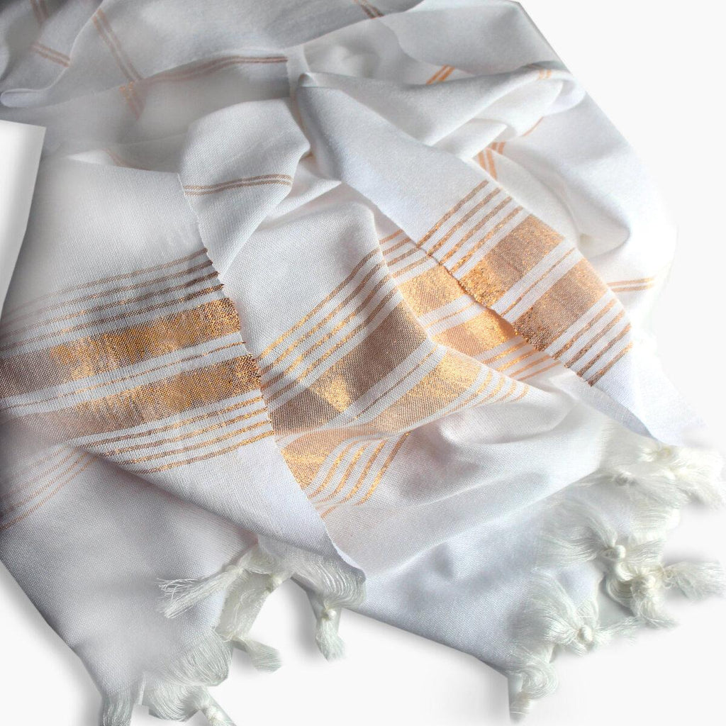 Gold and white turkish towel
