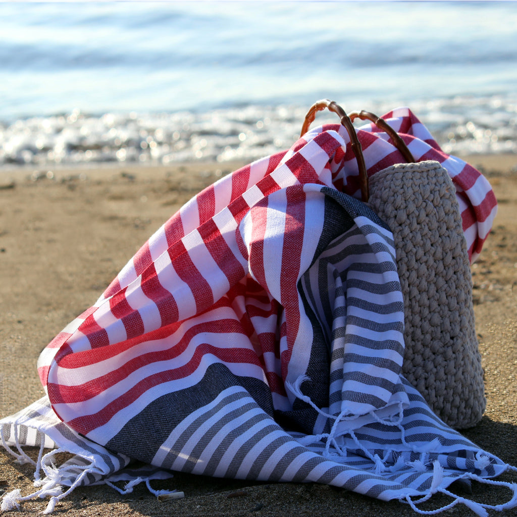 Beach towel in red and grey color