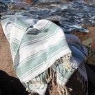 green - white color traditional turkish towel